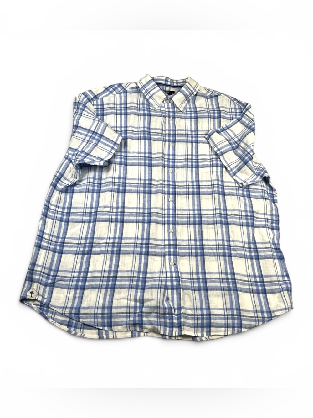 Cremieux Mens Linen Button Down Shirt Tartan Plaid Short Sleeve Nautical Top XXL